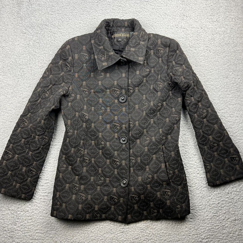 Kristen Blake Quilted Button Down Coat Black Womens Size Small